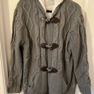 Men's Gray Cable Knit Toggle Sweater Jacket
